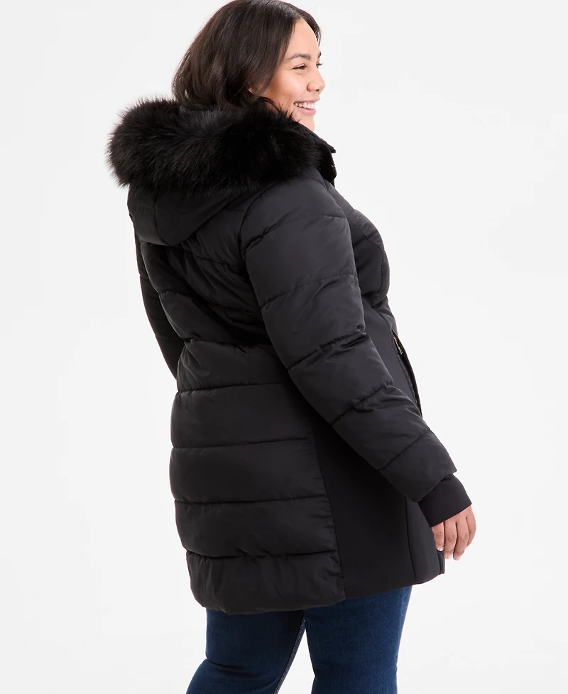 Michael Kors Plus Faux-Fur-Trim Hooded Puffer Coat, Exclusively at Macy's