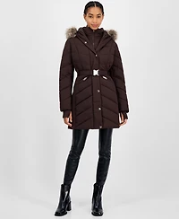 Michael Kors Women's Faux-Fur-Trim Hooded Belted Puffer Coat