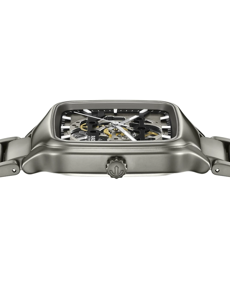 Rado Unisex Swiss Automatic True Square Skeleton Gray Ceramic Bracelet Watch 38mm