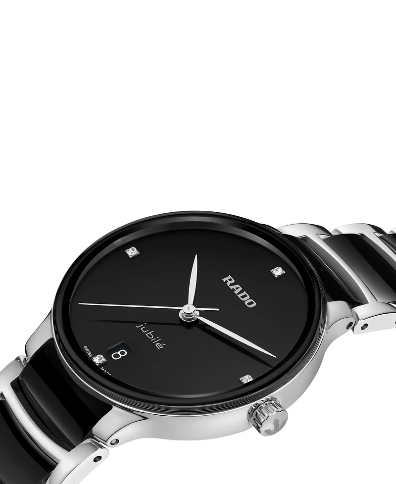 Rado Women's Swiss Centrix Diamond Accent Black Ceramic & Stainless Steel Bracelet Watch 35mm