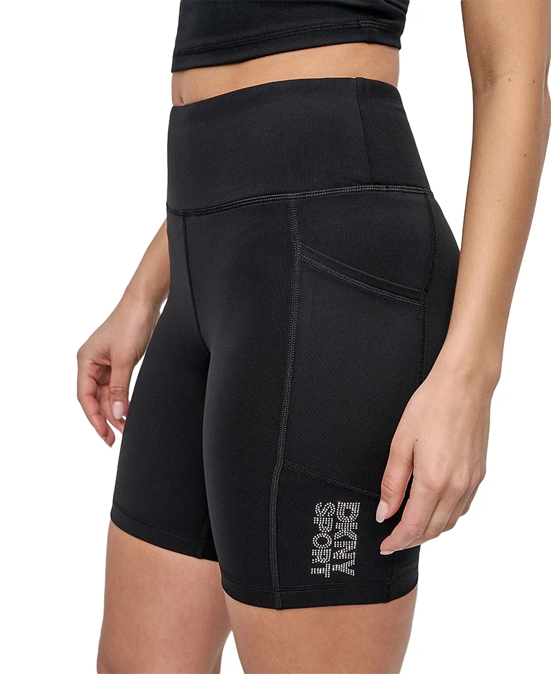Dkny Sport Women's Rhinestone-Logo Pocket Bike Shorts