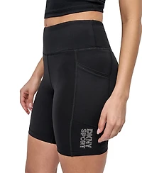 Dkny Sport Women's Rhinestone-Logo Pocket Bike Shorts