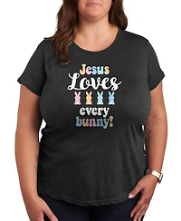 Hybrid Apparel Plus Jesus Loves Every Bunny Easter Graphic Crew Neck T-Shirt