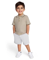 Calvin Klein Toddler and Little Boys Tipped Herringbone Dobby Polo Shirt Twill Shorts, 2-Piece Set