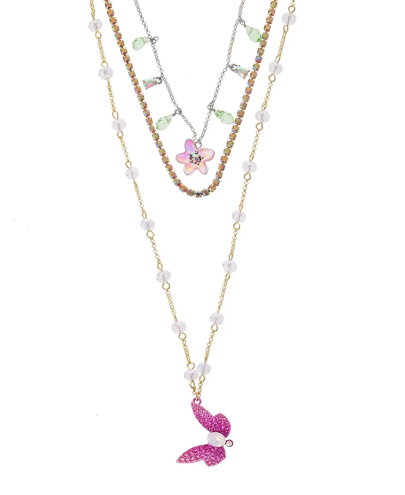 Betsey Johnson Faux Stone Garden Glam Dragonfly Layered Necklace