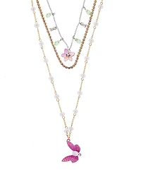 Betsey Johnson Faux Stone Garden Glam Dragonfly Layered Necklace