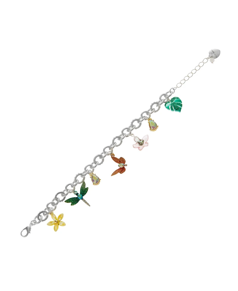 Betsey Johnson Faux Stone Garden Glam Dragonfly Charm Bracelet
