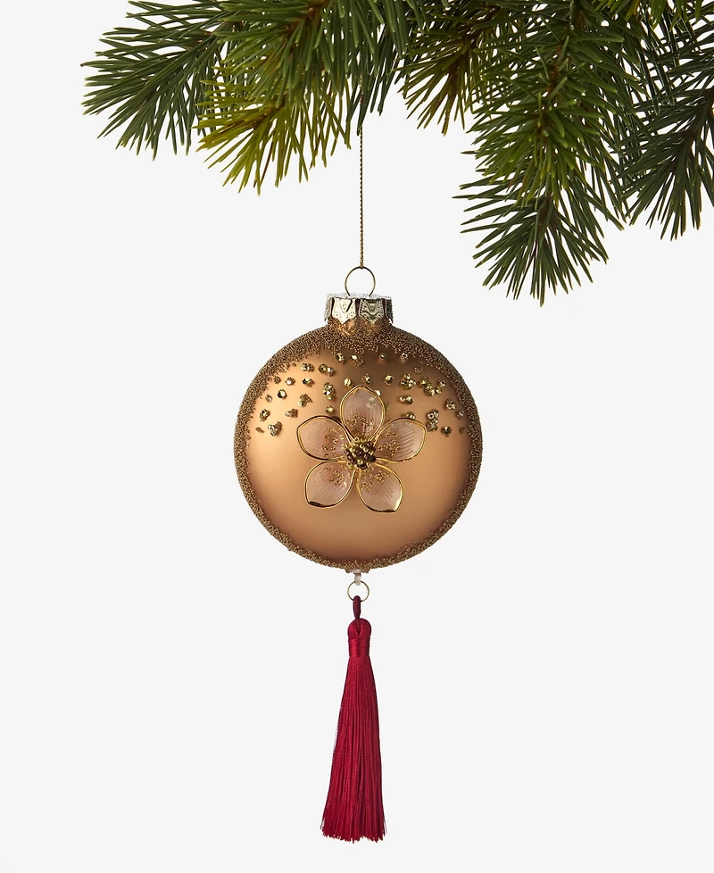 Holiday Lane Berry Tones Tasseled Gold Disk Ornament, Macy's Exclusive