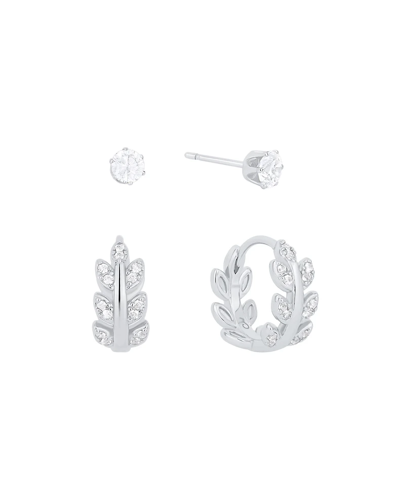 And Now This Cubic Zirconia Duo Stud and Leaf Hoop Earrings
