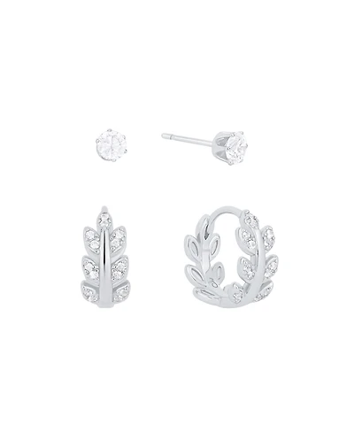 And Now This Cubic Zirconia Duo Stud and Leaf Hoop Earrings