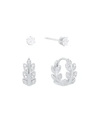And Now This Cubic Zirconia Duo Stud and Leaf Hoop Earrings