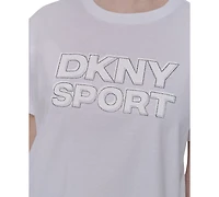 Dkny Sports Women's Rhinestone-Logo Drop-Shoulder T-Shirt