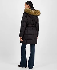 Michael Kors Women's Belted Hooded Faux-Fur-Trim Puffer Coat, Exclusively at Macy's