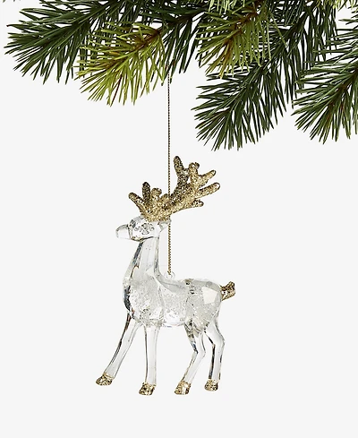 Holiday Lane Iced Delight Clear And Gold Deer Ornament, Macy's Exclusive