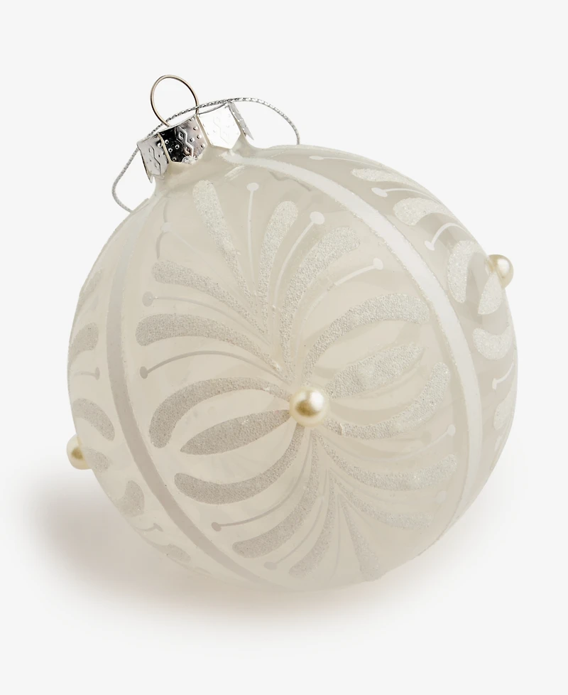 Holiday Lane Iced Delight White Glitter Decor Ball Ornament, Macy's Exclusive