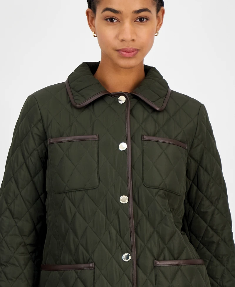 Michael Kors Women's Faux-Leather-Trim Quilted Coat, Exclusively at Macy's