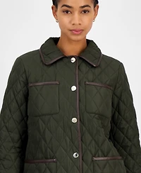 Michael Kors Women's Faux-Leather-Trim Quilted Coat, Exclusively at Macy's