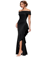 Xscape Women's Off-The-Shoulder Ruffled Side-Slit Gown