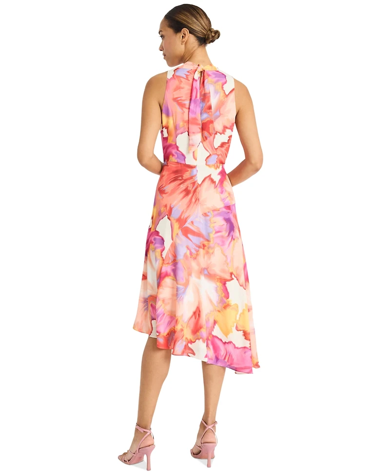 Maggy London Women's Printed Asymmetric-Hem Midi Dress