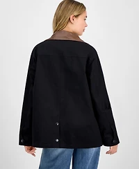Maralyn & Me Juniors' Contrast-Collar Snap-Front Barn Jacket, Exclusively at Macy's