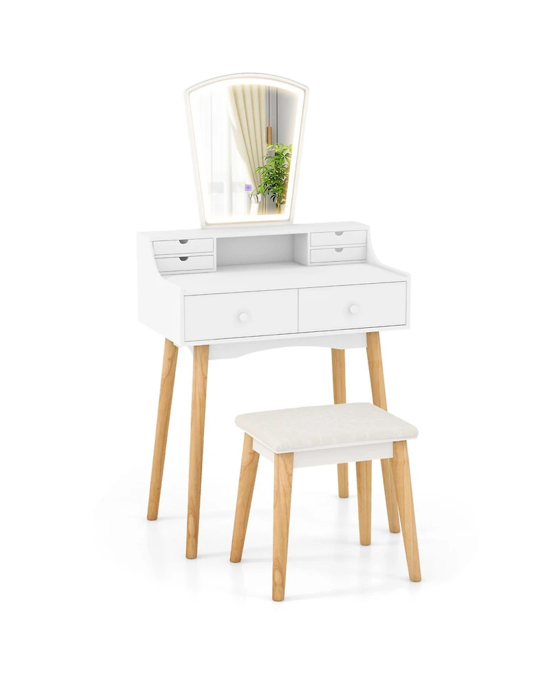 Vanity Desk with 3-Color Led Mirror – Adjustable Lighting and Drawers for Makeup Storage