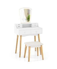 Vanity Desk with 3-Color Led Mirror – Adjustable Lighting and Drawers for Makeup Storage