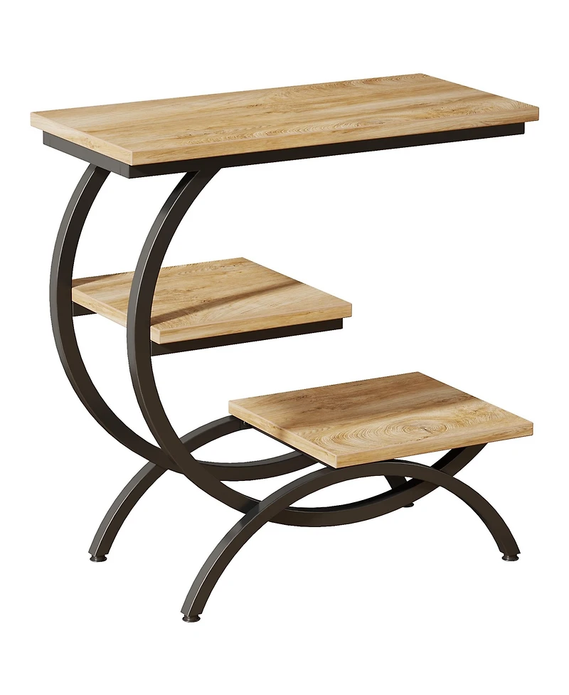 Tribesigns 3-Tier Small Side Table with Storage Shelves,Wood C-Shaped End Table for Living Room Small Space