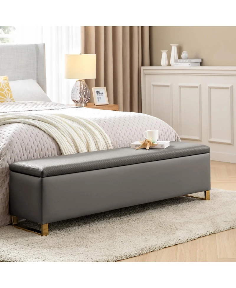 Flora Modern 60" Wide Storage Bench with Two Ottomans