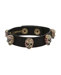 Betsey Johnson Faux Stone Pave Skull Leather Snap Bracelet