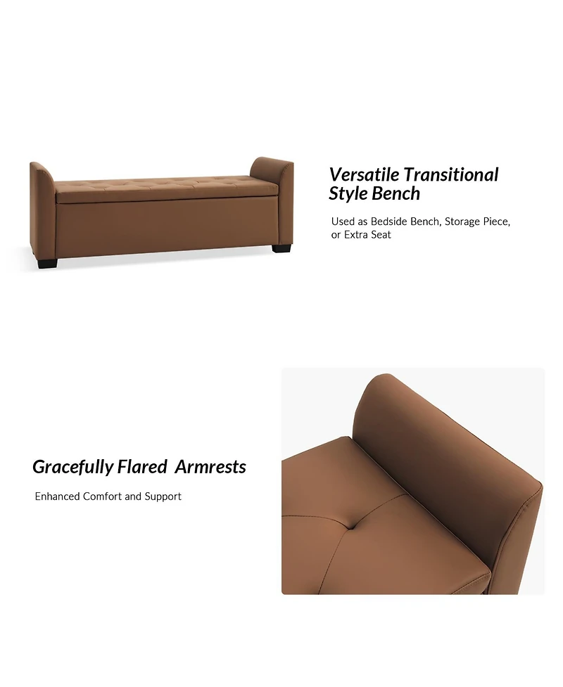 Monica 57.75"Wide Tufted Storage Bench with Flared Arms