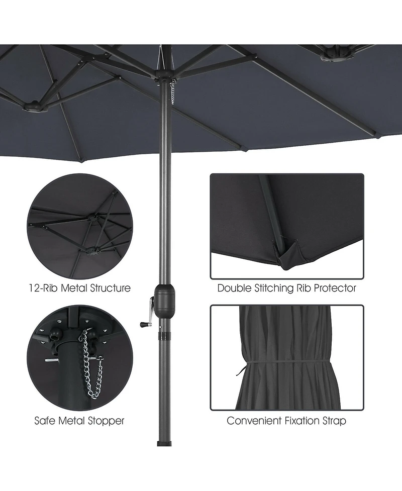 Gymax 15 ft Double-Sided Patio Umbrella Market Twin w/ Enhanced Base