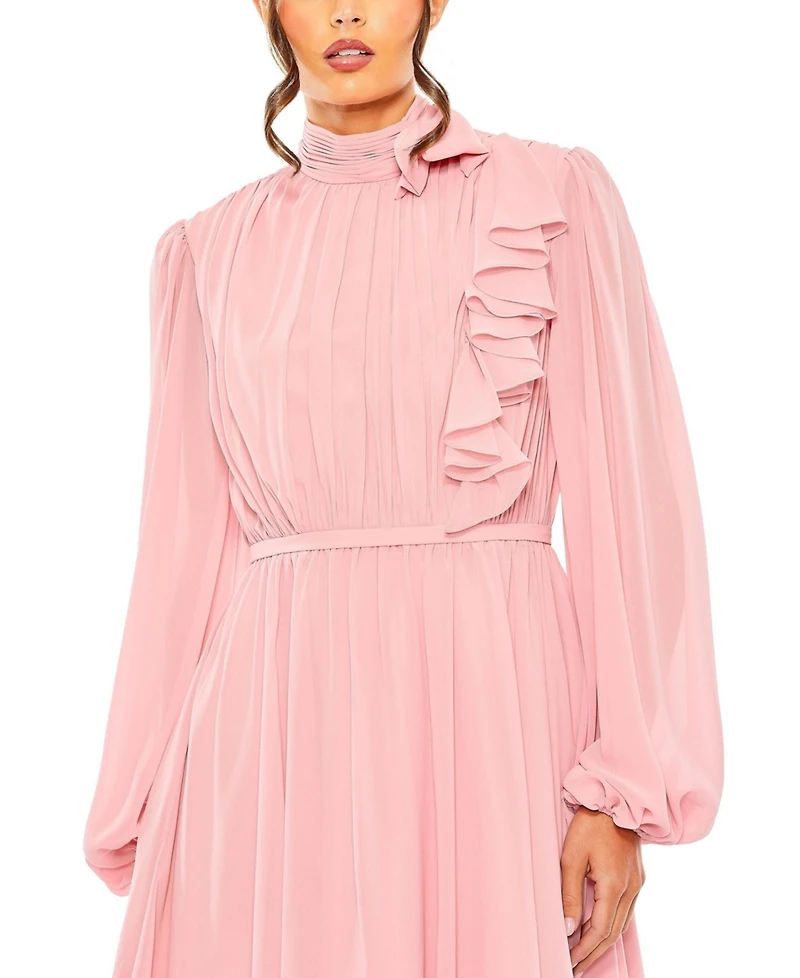 Mac Duggal Women's Draped High Neck Long Sleeve Mini Dress