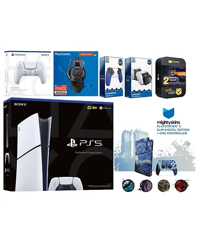 Sony Playstation 5 Slim Digital with Extra Volcanic Red Controller, Plantronics Headset, Trigger Stop Kit, Charge Dock and MightySkins Decal Voucher +