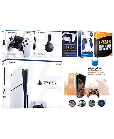 Sony Playstation 5 Slim Disc with Black Pulse Headset, Extra Edge Controller, Trigger Stop Kit