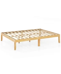 Queen Size Wooden Platform Bed Frame 14" with Rubber Wood Legs Under-bed Storage