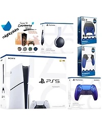 Sony Playstation 5 Slim Disc Bundle with White Pulse Headset, Extra Chroma Teal Controller, Pro Gamer Kit, Trigger Kit and MightySkins Decal Voucher