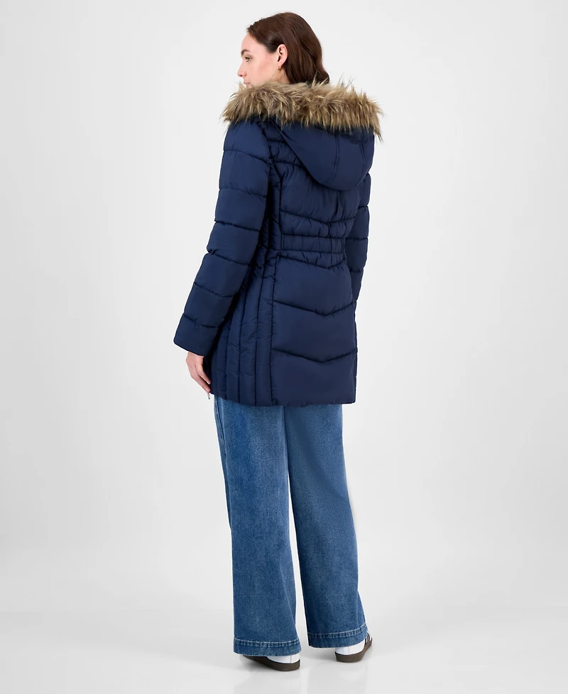 Maralyn & Me Juniors' Faux-Fur Hooded Bibbed Puffer Coat