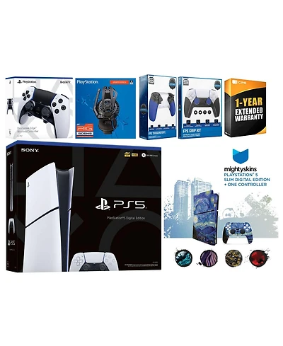 Sony Playstation 5 Slim Digital with Extra Edge Controller, Plantronics Headset, Trigger Stop Kit, Fps Grip Kit and MightySkins Decal Voucher + 1 Year