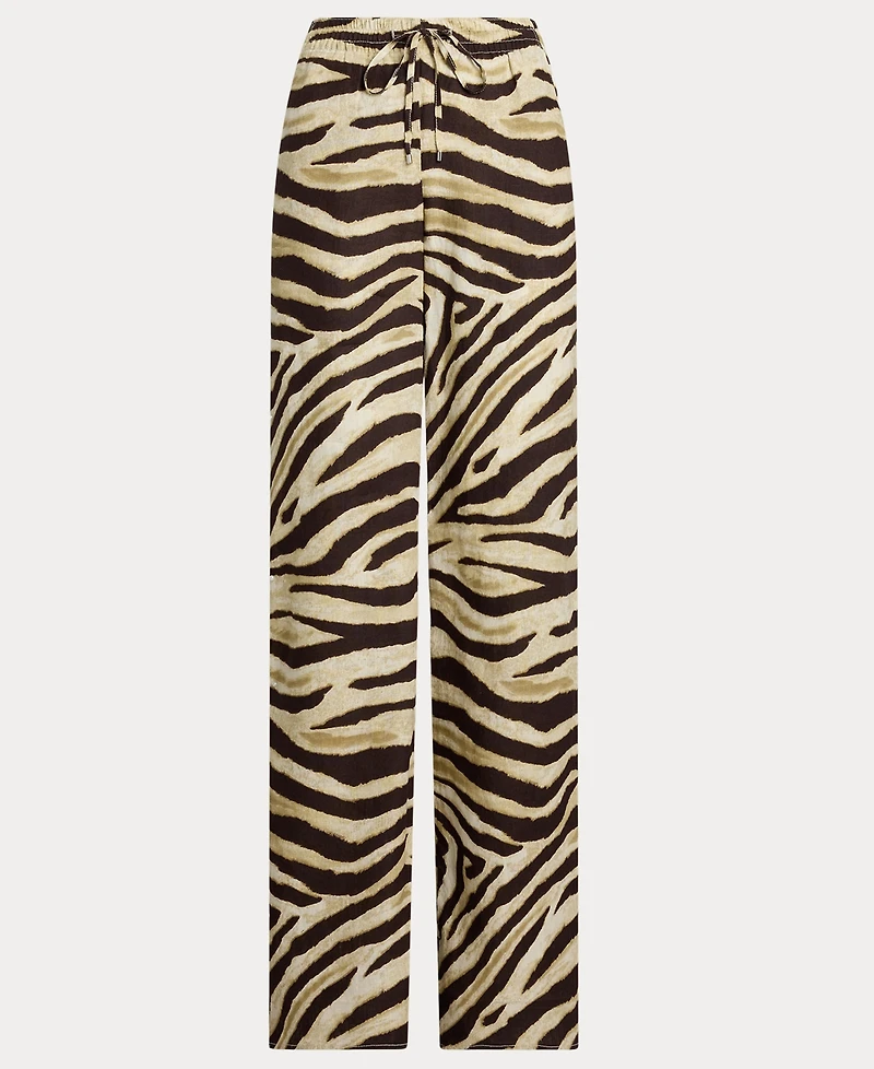 Lauren Ralph Women's Zebra-Print Linen Wide-Leg Pants