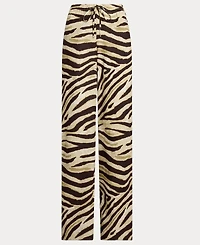 Lauren Ralph Women's Zebra-Print Linen Wide-Leg Pants