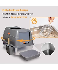 Bingopaw Stainless Steel Cat Litter Box With Lid, Scoop ,Filter Pedal
