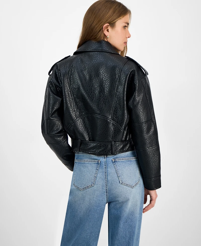 Jou Juniors' Faux-Leather Belted Jacket