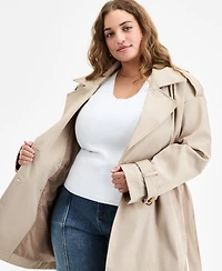 Jou Trendy Plus Double-Breasted Belted Trench Coat