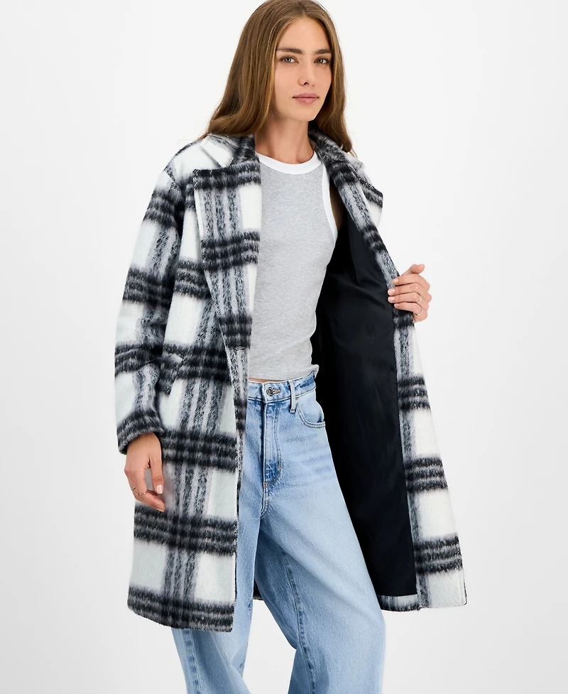 Jou Juniors' Button-Front Plaid Coat