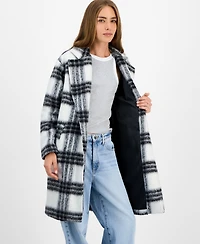 Jou Juniors' Button-Front Plaid Coat