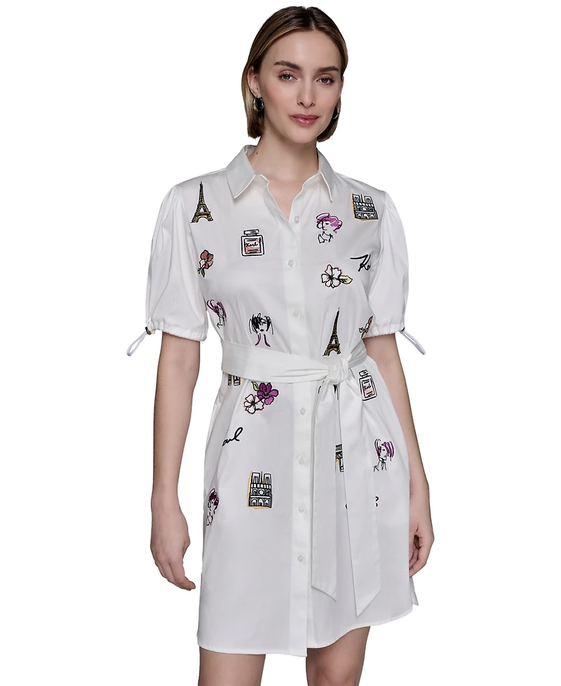 Karl Lagerfeld Paris Women's Embroidered Cotton Shirtdress