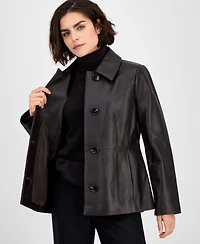 Anne Klein Women's Single-Breasted Leather Coat