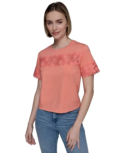 Karl Lagerfeld Paris Women's Lace-Trim Knit Top