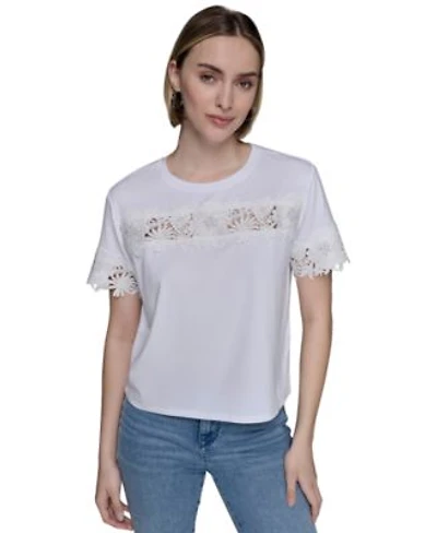 Karl Lagerfeld Paris Womens Lace Trim Knit Top P Xs Xl