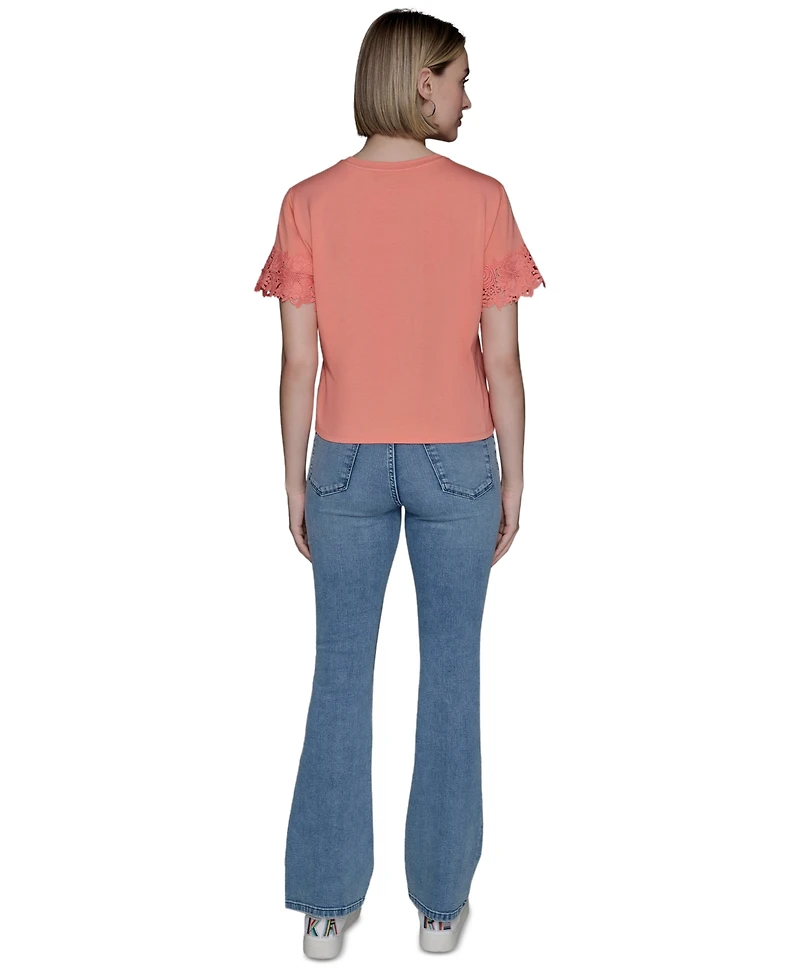 Karl Lagerfeld Paris Women's Lace-Trim Knit Top